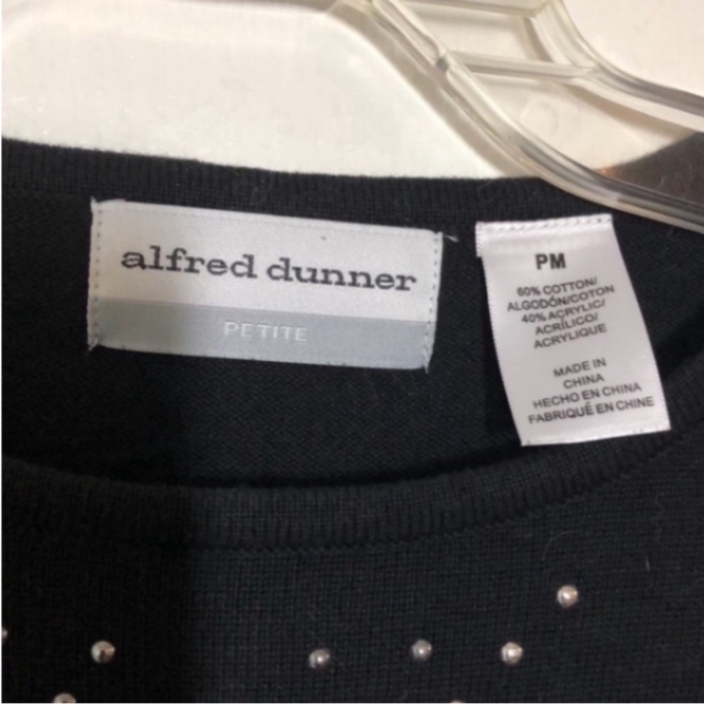 Alfred Dunner Sweater Black Argyle Plaid Checkered Diamond Gems Metallic Knit PM - Picture 3 of 16